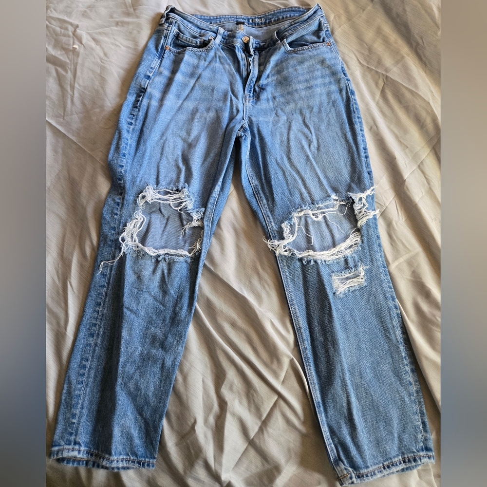 American Eagle Outfitters Ripped Blue Straight Leg Jeans